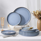 Herogo 6-Piece Stoneware Dinner Plates Set, 10.43" Ceramic Round Plate Set, Handmade Double Reactive Glaze Dinnerware Plates for Kitchen, Microwave, Oven and Dishwasher Safe, Haze Blue