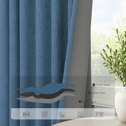 Denim Blue Living Room Black Out Curtains 63 Inch Long Insulated Thermal - Image 6