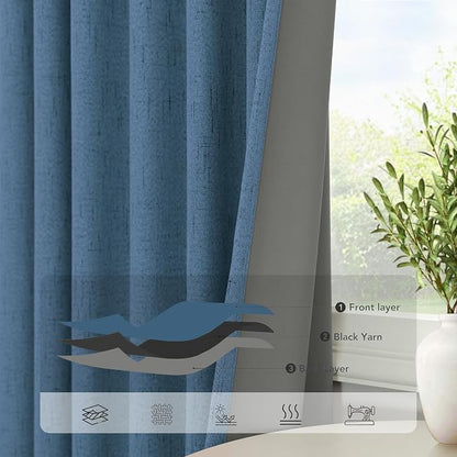 Denim Blue Living Room Darkening Curtains 72 Inches Long 2 Panels Set Faux - Image 6