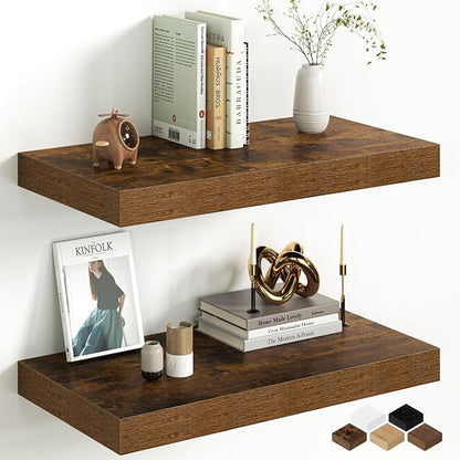 Fun Memories 12 Inch Deep Floating Shelf, 24 x 12 Rustic Wood Wall Shelf by FunMemories