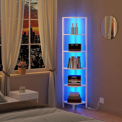 TUTOTAK Corner Shelf with LED Light, 6-Tier Corner Bookshelf - Image 6