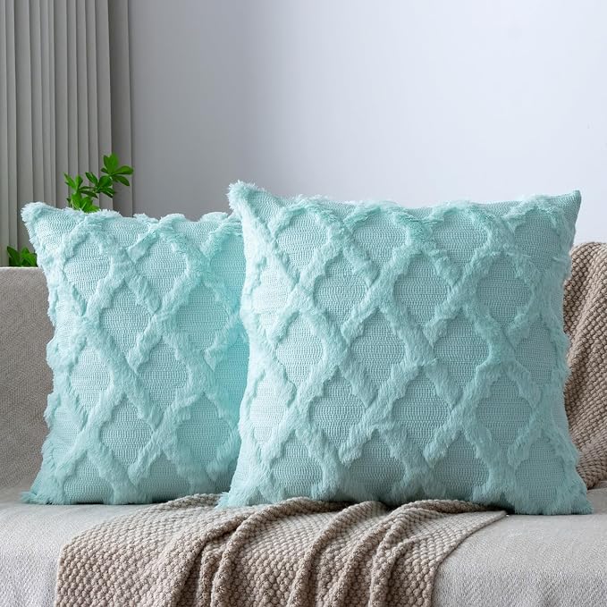 Set of 2 Soft Moroccan Throw Pillow Covers 16x16 Inch Plush Boho Decorative by Cozoomy