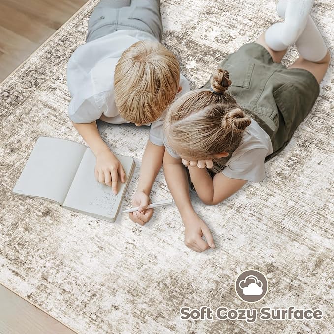 Area Rug 8x10 Washable Rug, Vintage Boho Medallion Rugs Non-Slip Soft Low Pile - Image 4