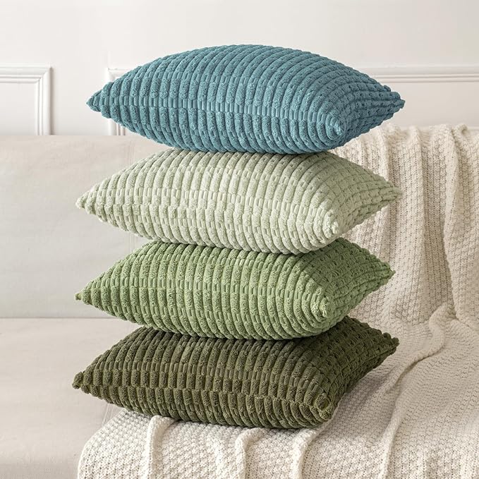 MIULEE Corduroy Decorative Throw Pillow Covers 18x18 Coastal Blue Pack of 2 | - Image 4