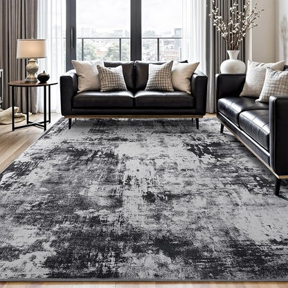 Rugflix 10x12 Area Rugs for Living Room, Washable Black Grey Dark Large Rug | by RugflixAreaRugs