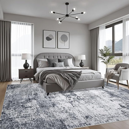 5x8 Area Rug Living Room: Modern Washable Indoor Soft Carpet Grey | - Image 2