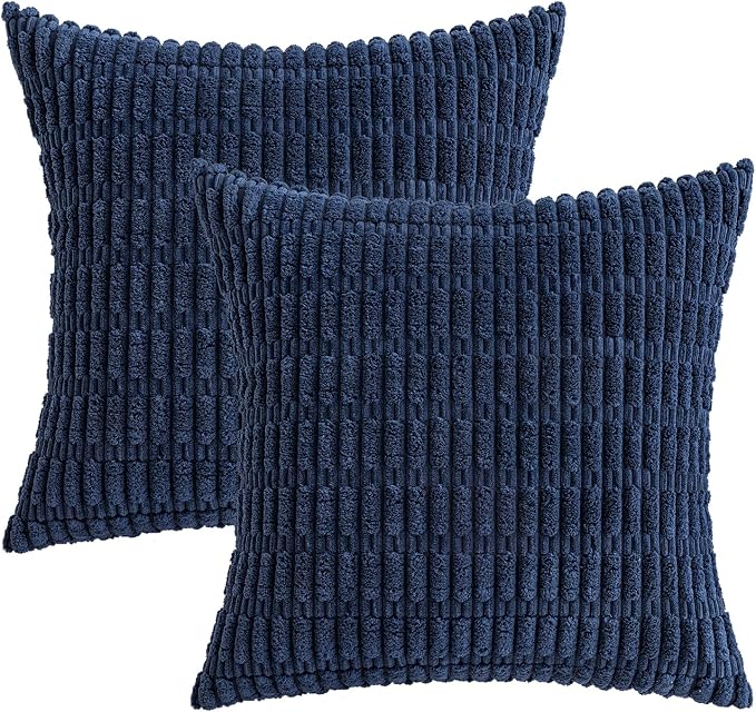 MIULEE Euro Sham Corduroy Decorative Throw Pillow Covers 24x24 Navy Blue | Pack - Image 6