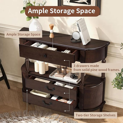 Solid Wood Retro Curved Console Table - Image 5