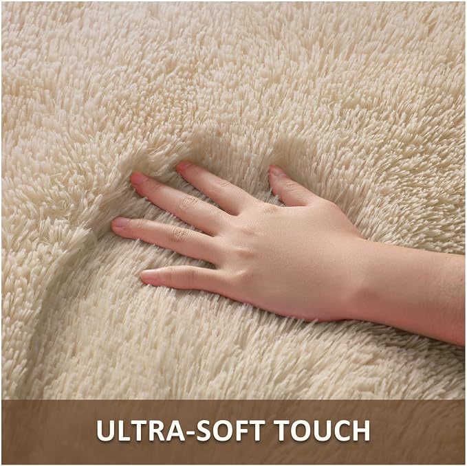 Ophanie Round Rug 4Ft Beige Circle Area Rug, Fluffy Fuzzy Small Bedroom Carpet - Image 2