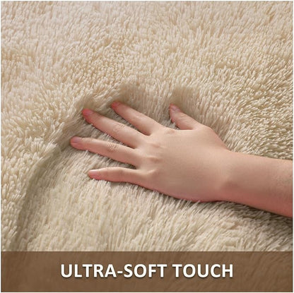 Ophanie Round Rug 4Ft Beige Circle Area Rug, Fluffy Fuzzy Small Bedroom Carpet - Image 2