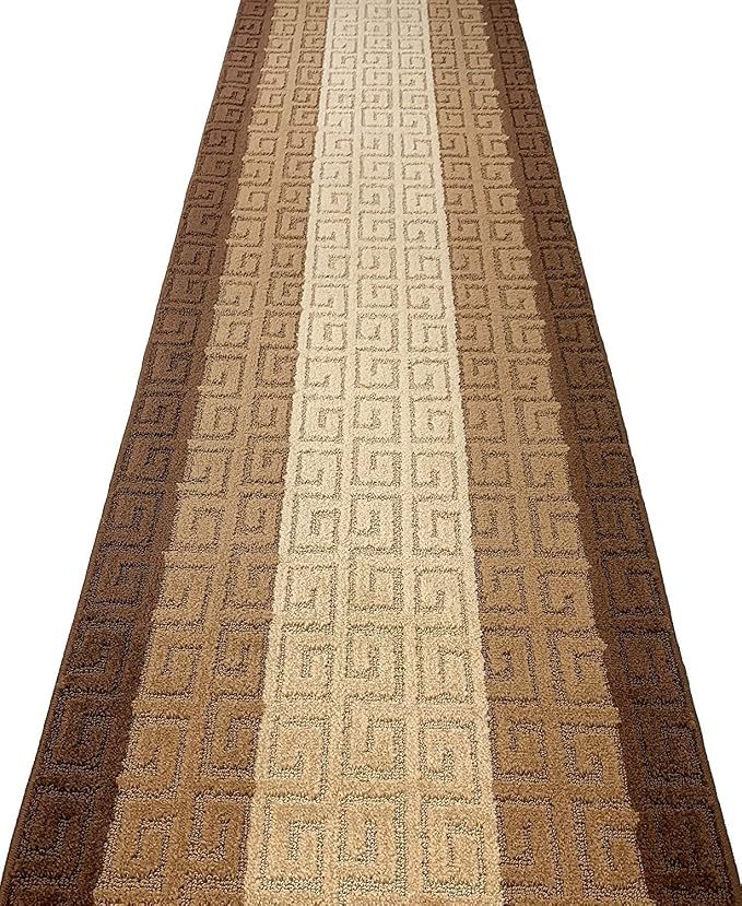 Custom Length Hallway Runner Rug, Slip Resistant, Meander Brown, 26 Inch X 3 - Image 3