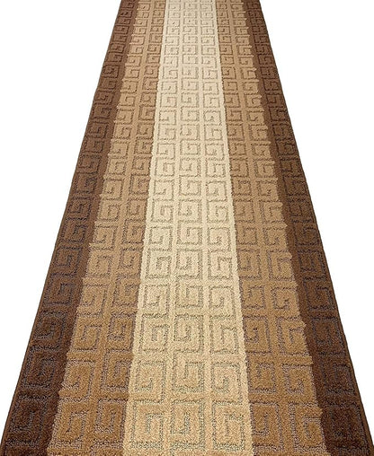 Custom Length Hallway Runner Rug, Slip Resistant, Meander Brown, 26 Inch X 3 - Image 3