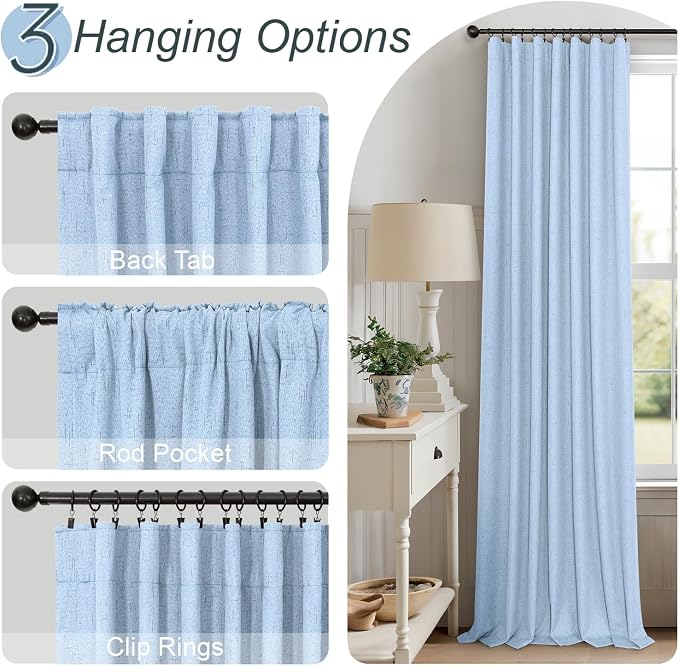 Total Blackout Baby Blue Linen Curtains 108 Inches Long 2 Panel Set Light Blue - Image 6