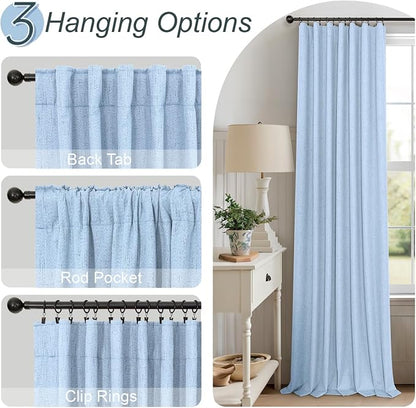 Pitalk Light Blue Curtains for Bedroom 63 Inch Length 2 Panels Linen Blackout - Image 6