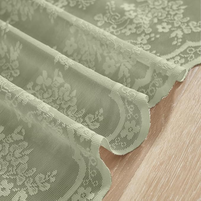 YJ YANJUN Vintage Lace Curtains 36 Inch Length-Victorian Floral Pattern Boho - Image 5