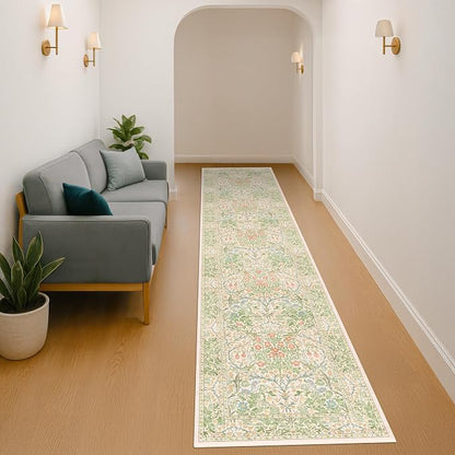Washable Beige Green 2x10 Runner Rug - Image 7