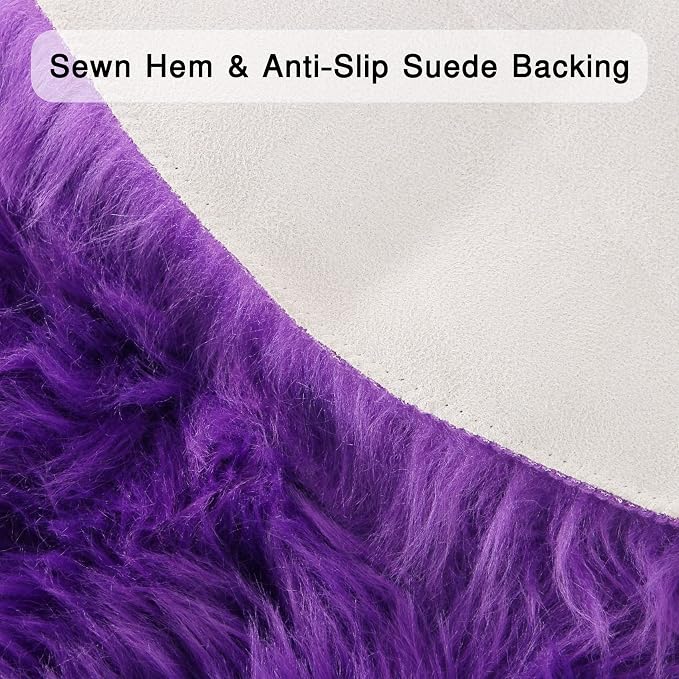 duduta Purple Faux Sheepskin Rug 2x3 ft, Small Faux Fur Chair Covers | Shag - Image 2