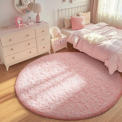 Ophanie Round Rugs 6Ft Pink Circle Area Rug, Fuzzy Bedroom Carpet, Large Shag - Image 3