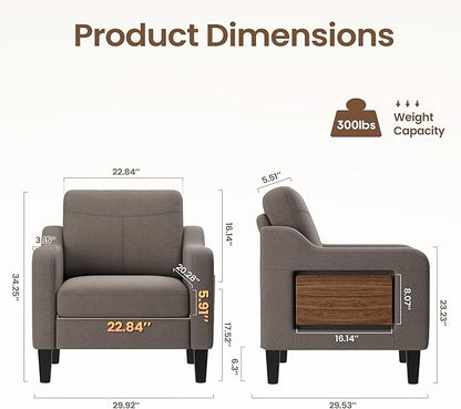 Accent Chair for Living Room Modern Linen Upholstered Armchair Side Wooden - Image 3