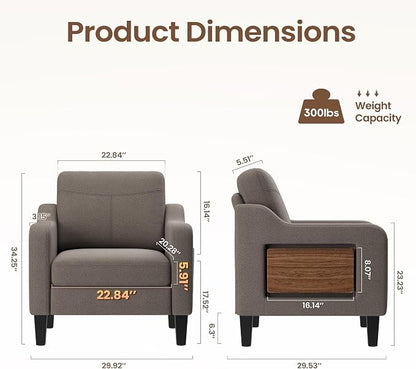 Accent Chair for Living Room Modern Linen Upholstered Armchair Side Wooden - Image 2