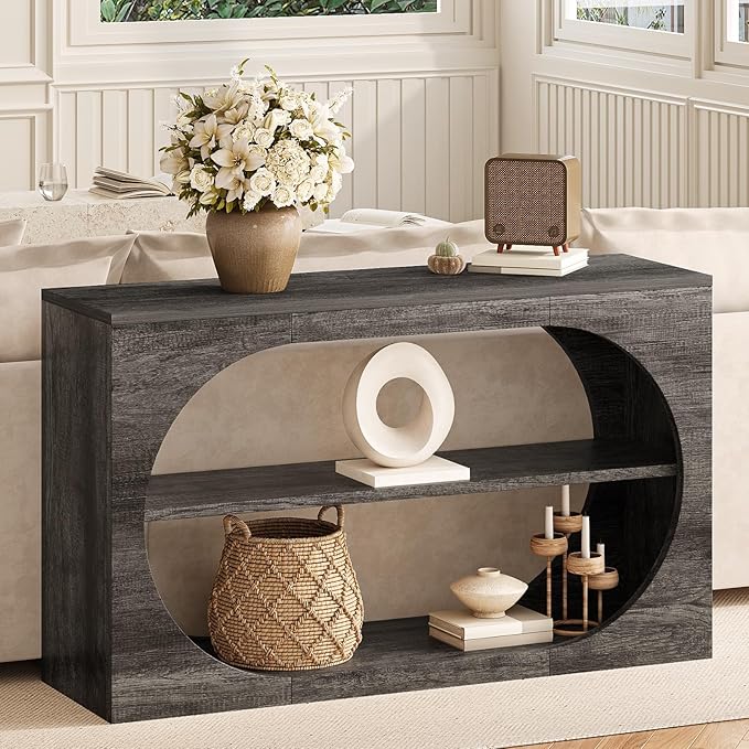 Console Table, 55-Inch Entryway Tables 3-Tier Wood Narrow Sofa Tables by Tarnorci
