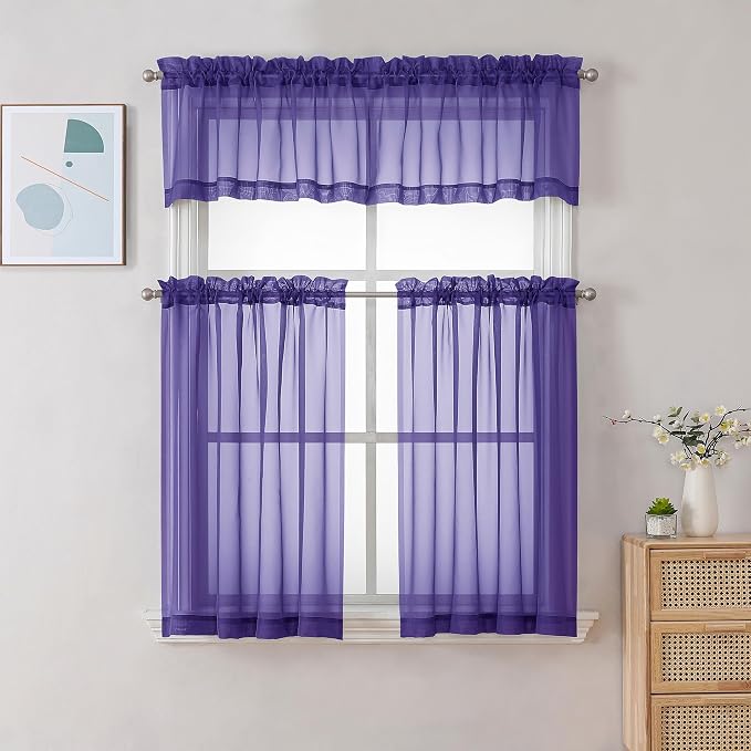 Chyhomenyc Sheer Curtains 36 inch Length 2 Panels, Light Filtering Voile Rod - Image 2