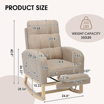 NIOIIKIT Modern Nursery Rocking Chair, Teddy Upholstered Rocking Chair - Image 2