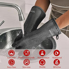 DEYAN Silicone BBQ & Oven Gloves - Food Grade, Heat Resistant Waterproof & Oil Proof Gloves for Grilling, Baking, Frying, Cooking - Long Sleeve & Non-Slip Grip, 1 Pair(Black, 9/L)