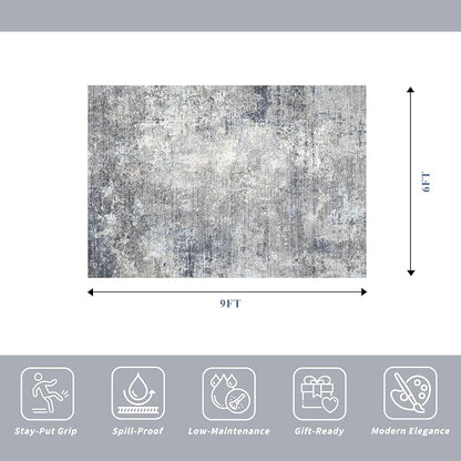 6x9 Washable Living Room Rug – Modern Neutral Abstract Large Indoor Area Rug - Image 2