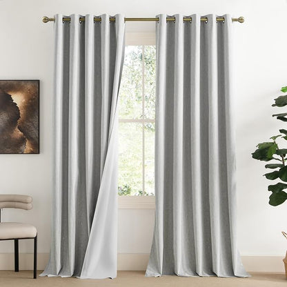 NICETOWN Grey Long Linen Full Shade Panels, Pair of Thermal Insulated & Energy by NICETOWN