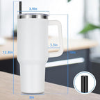 DOMICARE 40 oz Tumbler with Handle and Straw, Stainless Steel Tumbler with Lid and Straw, Reusable Vacuum Insulated Cup, Travel Coffee Mug, White, 1Pack