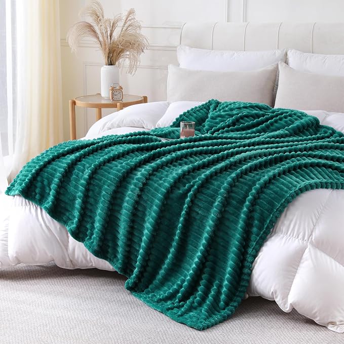 Teal Throw Blanket for Couch Sofa 60x80 inches Striped Design | Fleece Blankets by Unknown