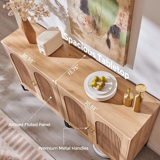 IFBUY Modern Sideboard Buffet Cabinet, 123.5" W Fluted Arched Buffet Cabinet - Image 6