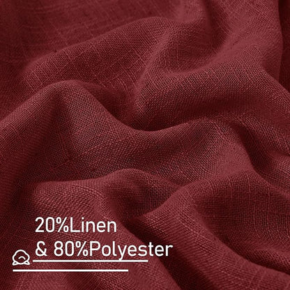 Burgundy Red Semi Sheer Linen Curtains 84 inch Light Filtering Panels | Light - Image 2