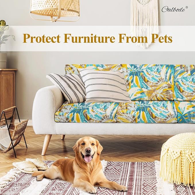 CALBODE 14pcs Outdoor Tropical Plant Printed Sofa Seat Cushion Covers Strechable - Image 5