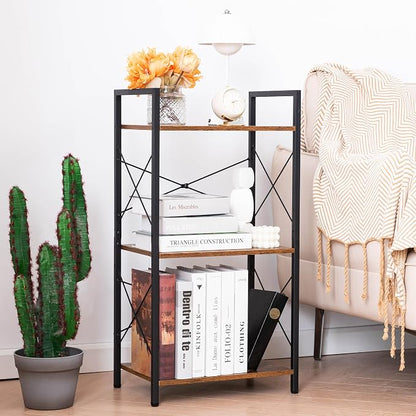 HCHQHS Small Bookshelf, Adjustable 3-Tier Industrial Bookcase, Rustic Open Book - Image 6