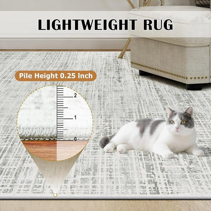 4x6 Washable Area Rug for Living Room Bedroom: Non-Slip Modern White Gray | - Image 7