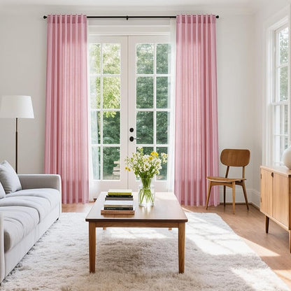 Rose Linen Curtains 90 Inch Long 2 Panels Set Back Tab Rod Pocket Semi Sheer - Image 7