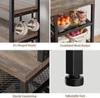 EnHomee Bakers Rack, 6 Tier Microwave Stand, Coffee Bar Organizer with 8 L-Shaped Hooks, Kitchen Shelves with Large Capacity Storage, 14.1 x 30.1 x 63.1 Inches, Black Oak