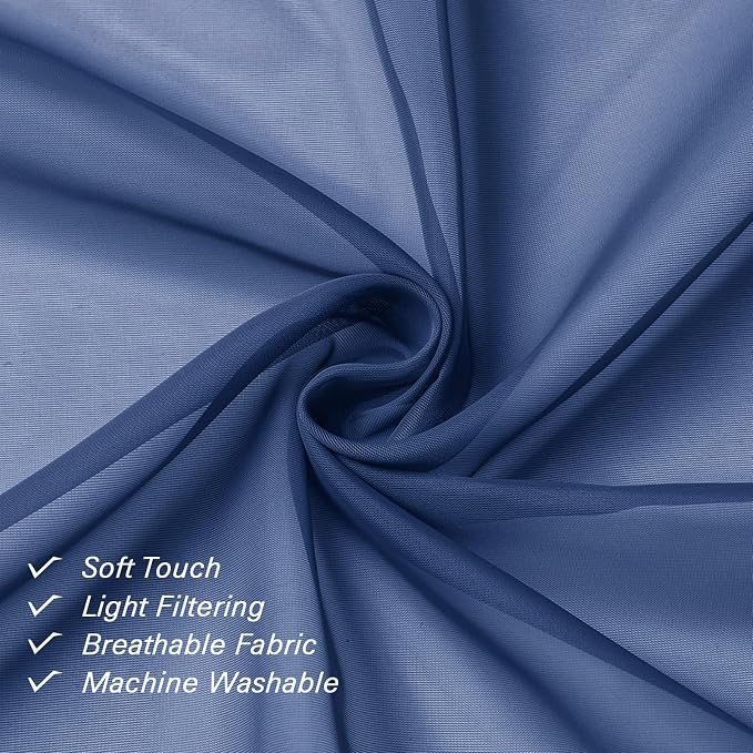 Royal Blue Sheer Curtains 90 Inches Long 2 Panels, Living Room Curtains - Image 3