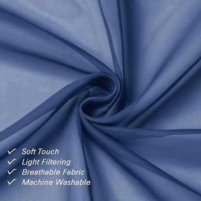 Royal Blue Sheer Curtains 90 Inches Long 2 Panels, Living Room Curtains - Image 3