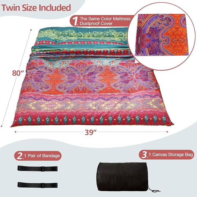 MAXYOYO Bohemian Retro Floor Mattress Vintage Floral Japanese Futon Mattress - Image 2