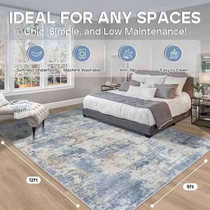 Aelenmu 9x12 Area Rugs for Living Room Bedroom Dining Room Washable Blue | Soft - Image 2