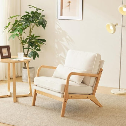 VINGLI Cozy Living Room Chairs, Coarse Linen Beige Accent Chairs Set of 2 - Image 9