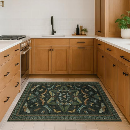Dark Green Rug for Entryway Indoor- 3x6 Large Washable Kitchen Rug, Non Slip - Image 3