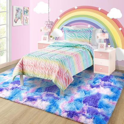 5x7 Tie-Dyed Blue Purple Pink Fluffy Area Rug Non-Slip - Image 2