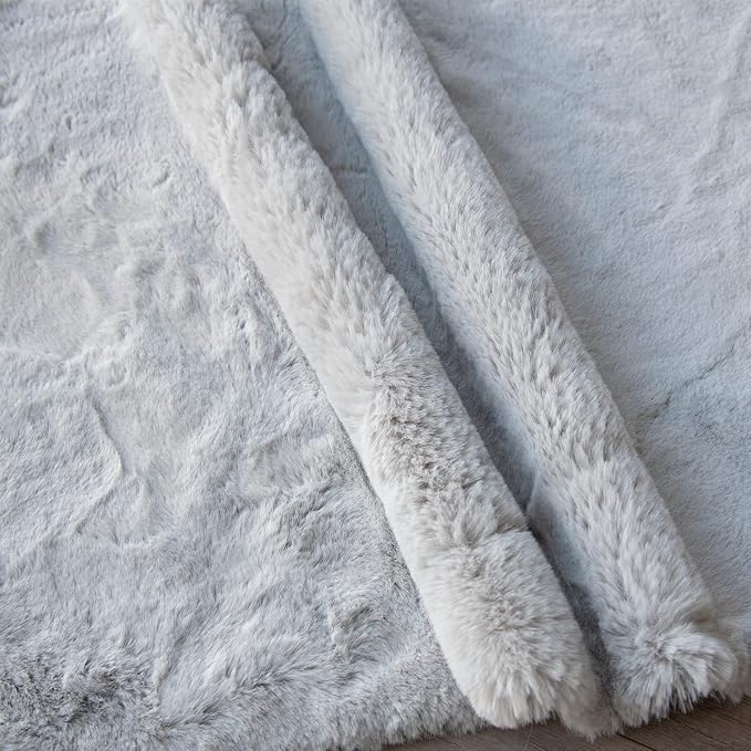 ORINOVA Grey Washable Fluffy Round Rugs 6ft Faux Bunny Fur Rugs - Image 9