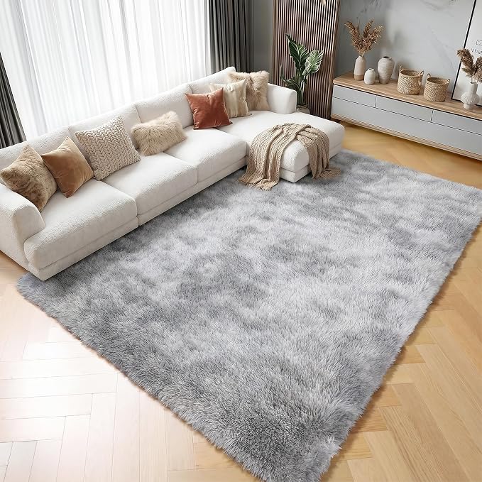 8x10 Area Rugs for Living Room, Tie-Dyed Light Grey Large Fluffy Shag Bedroom - Image 5