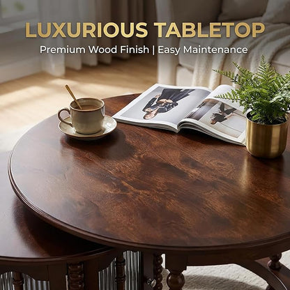 31.5" Vintage Round Nesting Coffee Table Set - Image 4