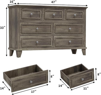 IDEALHOUSE 7 Drawer Dresser, Large Wooden Storage Chest of Drawers - Image 2